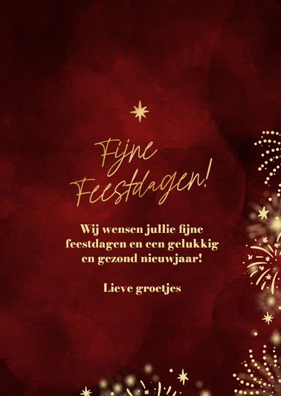 Kerstkaart rood 2027 met foto vuurwerk en sterren 3