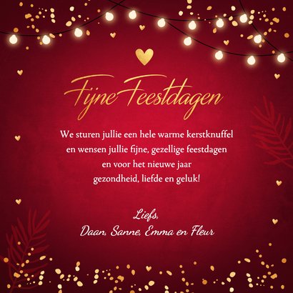 Kerstkaart rood fotocollage confetti goudlook 3