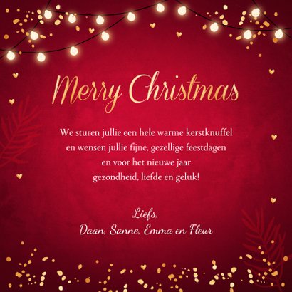 Kerstkaart rood fotocollage confetti goudlook 3