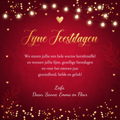 Kerstkaart rood fotocollage confetti goudlook 3