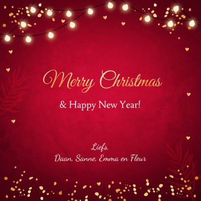 Kerstkaart rood fotocollage confetti goudlook 3