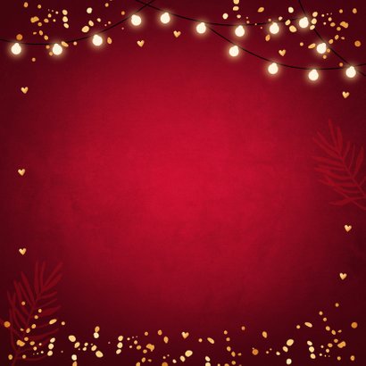 Kerstkaart rood fotocollage confetti goudlook Achterkant