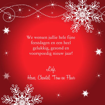 Kerstkaart rood fotocollage sneeuwvlokken 3