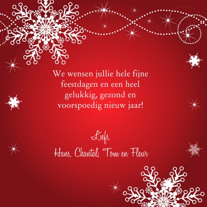Kerstkaart rood fotocollage sneeuwvlokken 3
