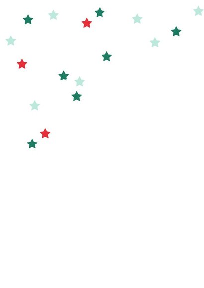Kerstkaart rood groen blauw sterren 2