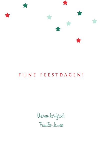 Kerstkaart rood groen blauw sterren 3