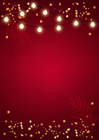 Kerstkaart rood lampjes goudlook foto confetti 2