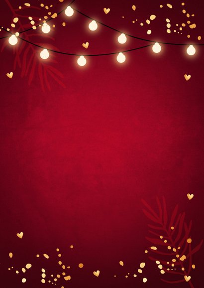 Kerstkaart rood lampjes goudlook foto confetti 2