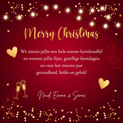 Kerstkaart rood lampjes sparkles goudlook 3