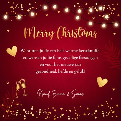 Kerstkaart rood lampjes sparkles goudlook 3