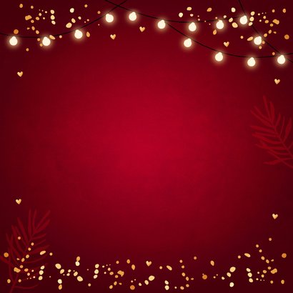 Kerstkaart rood lampjes sparkles goudlook Achterkant