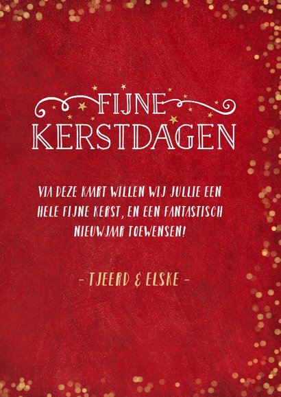 Kerstkaart rood met gouden confetti en eigen foto 3