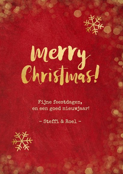 Kerstkaart rood met gouden confetti en foto's 3