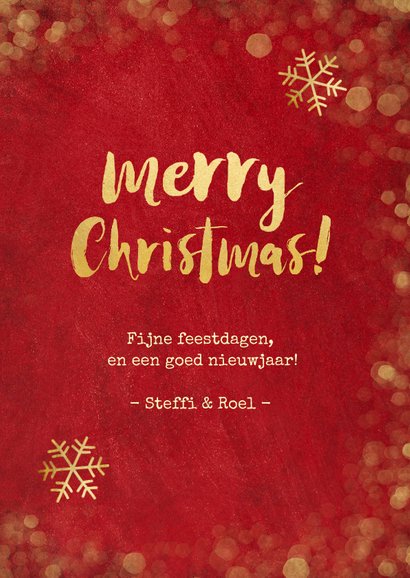 Kerstkaart rood met gouden confetti en foto's 3