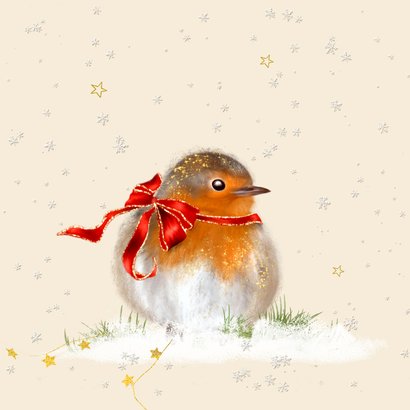 Kerstkaart roodborstje met strik 2