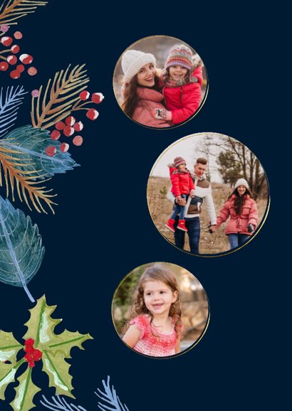 Kerstkaart roodborstjes bij volle maan 2