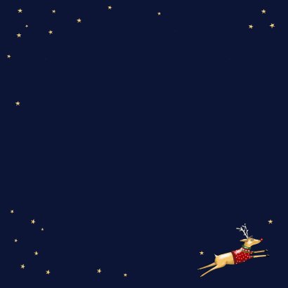 Kerstkaart - Rudolph in glazen kerstbal Achterkant