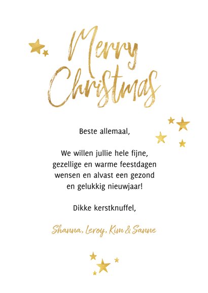 Kerstkaart ruitpatroon met goud 'Merry Christmas' en foto 3
