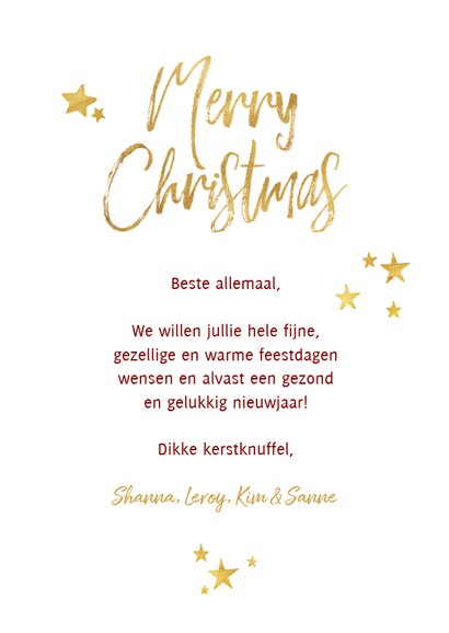 Kerstkaart ruitpatroon met goud 'Merry Christmas' en foto 3