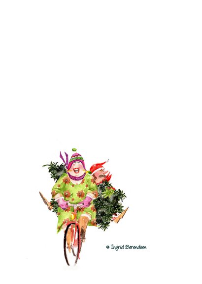 Kerstkaart samen op de fiets met boom verticaal 2