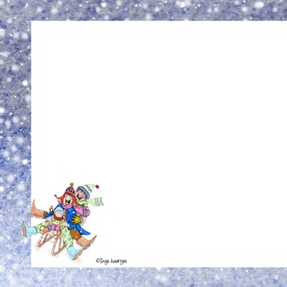 Kerstkaart samen op de slee in de sneeuw 2