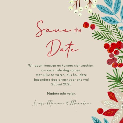 Kerstkaart Save the Date botanisch met foto 3