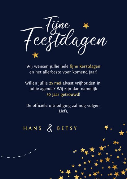Kerstkaart save the date jubileum sterren goud confetti foto 3