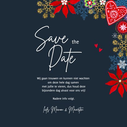 Kerstkaart Save the Date nordic hartje & bloemen 3