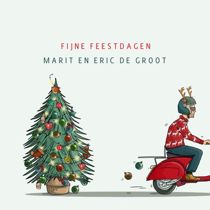 Kerstkaart scooter met kerstboom 3