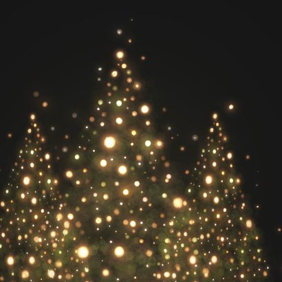 Kerstkaart silhouet kerstbomen met gouden lampjes 2