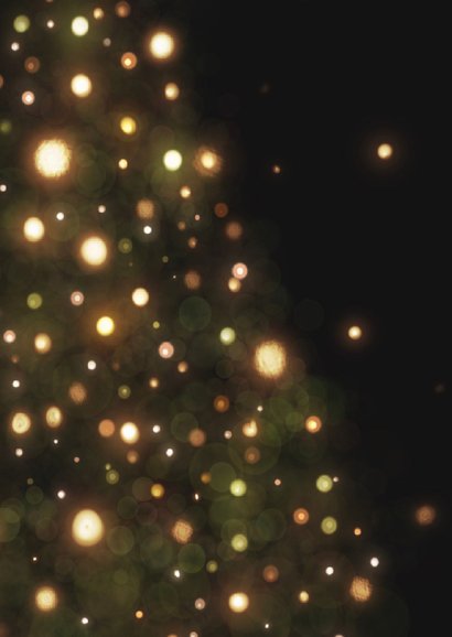Kerstkaart silhouet kerstboom met gouden lampjes 2