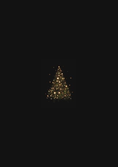 Kerstkaart silhouet kerstboom met gouden lampjes Achterkant