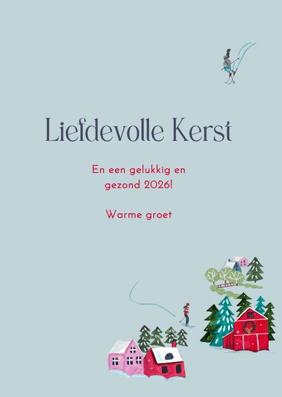 Kerstkaart ski landschap met bergen en sneeuw 3