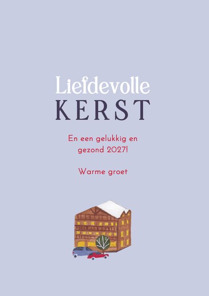 Kerstkaart ski landschap met bergen sneeuw en huisjes 3
