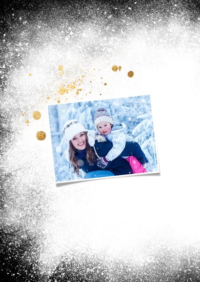 Kerstkaart sneeuw foto op zwart 2
