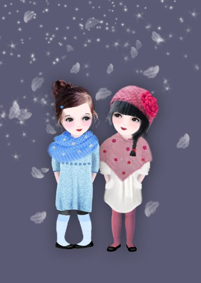 Kerstkaart Sneeuw Loulou & Ting 2