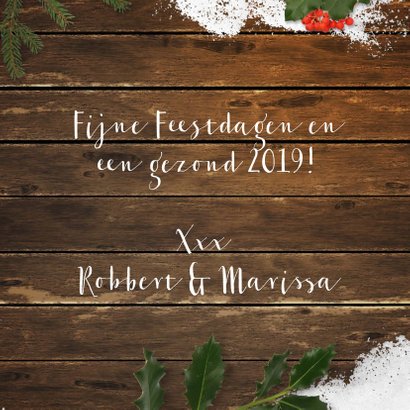 Kerstkaart sneeuw op hout 2019 3