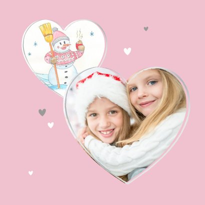 Kerstkaart sneeuwpop in hartje 2