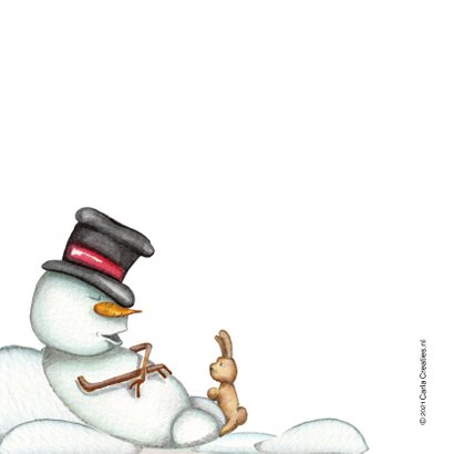 Kerstkaart sneeuwpop met vogeltje 2