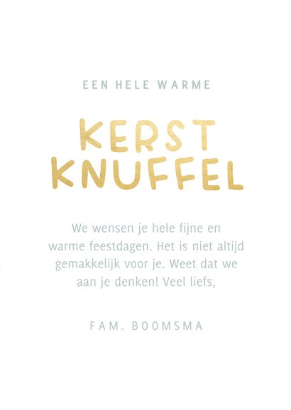 Kerstkaart sneeuwpop warme kerstknuffel beige 3