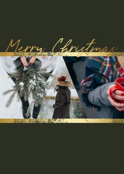 Kerstkaart staand fotocollage met gouden accenten 2