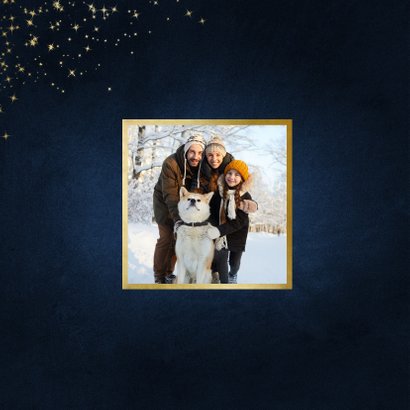 Kerstkaart stay safe donkerblauw met sparkles 2