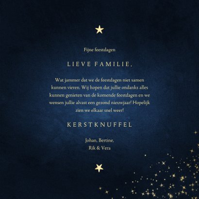 Kerstkaart stay safe donkerblauw met sparkles 3