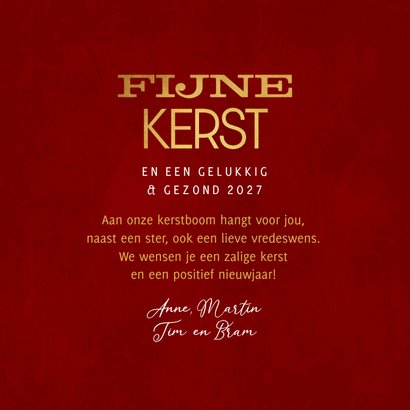 Kerstkaart ster label rood goud sterren fijne kerst 3