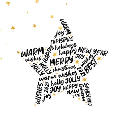 Kerstkaart ster met woorden goudlook 2
