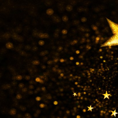 Kerstkaart sterren confetti goud glitter Achterkant