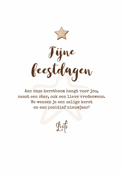 Kerstkaart sterren hout lampjes foto fijne feestdagen 3