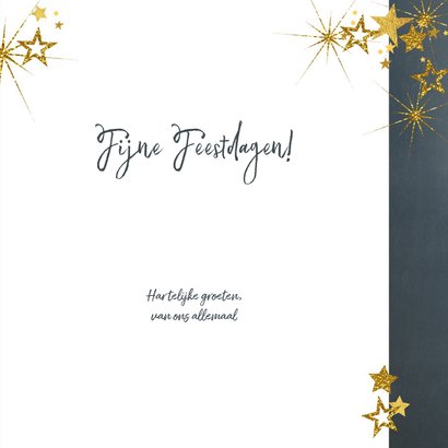 Kerstkaart stijlvol blauw met foto en goud sterren 2027 3