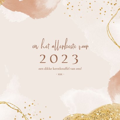 Kerstkaart stijlvol goud waterverf kerstklokjes foto 3