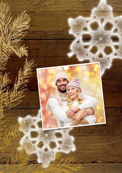 Kerstkaart stijlvol hout goud 2